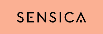 Brand name 'SENSICA' in black on a peach background